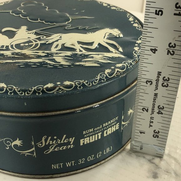 Shirley Jean Fruit Cake Tin Horse & Carriage Blue White Embossed lid Baltimore - Picture 8 of 10